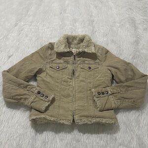 Abercrombie & Fitch Tan Jean Jacket with Faux Fur